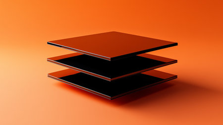 This image showcases a set of perfectly layered shapes against a vibrant orange background. Ideal for modern design projects and creative concepts.の素材