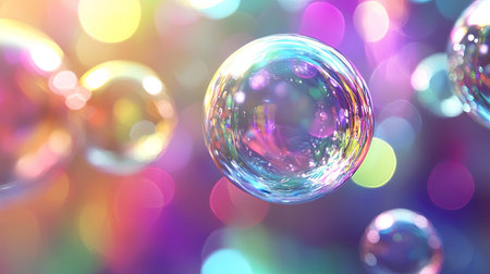 Explore the enchanting world of colorful bubbles floating gracefully against a vivid, sparkling background. Perfect for abstract art themes or celebratory designs.の素材