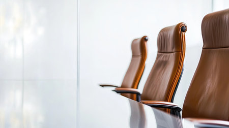 A sophisticated conference room featuring modern leather chairs and a sleek glass table, perfect for business meetings and professional gatherings.の素材