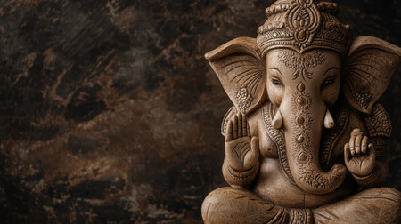 This beautifully carved wooden statue of Lord Ganesha exudes tranquility and spirituality, perfect for home decor or meditation spaces, showcasing intricate craftsmanship.の素材