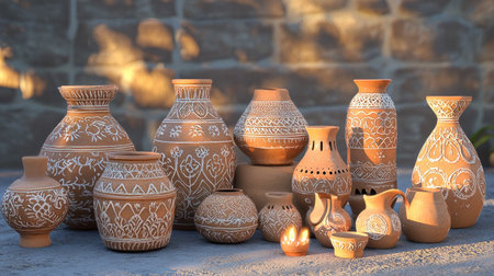 Discover a captivating collection of handcrafted clay pots featuring intricate designs. These unique pieces showcase traditional pottery techniques and artistry, perfect for decor.の素材