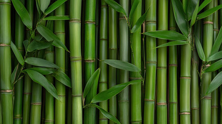 A vibrant arrangement of lush green bamboo stems and leaves creates a refreshing and serene atmosphere, perfect for nature-inspired designs and backgrounds.の素材
