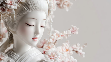 This exquisite porcelain figurine showcases a serene beauty, adorned with delicate cherry blossoms, perfect for home decor or as a thoughtful gift.の素材