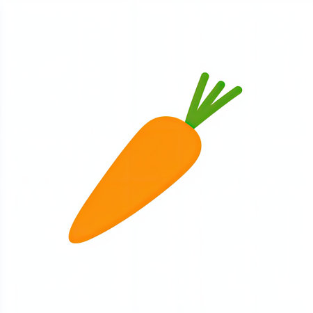 A vibrant orange carrot with lush green leaves against a crisp white background. Ideal for use in healthy eating, cooking, and nutrition contexts.の素材
