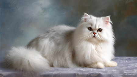 A stunning close-up portrait of a white Persian cat, showcasing its luxurious fur and striking eyes. Perfect for pet lovers and cat enthusiasts.の素材
