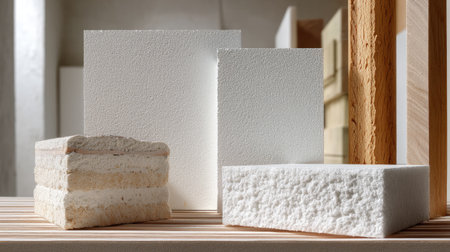 A captivating arrangement of various textured materials displayed on a wooden surface, ideal for interior design and architectural inspiration.の素材