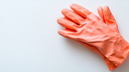 Bright orange rubber gloves provide essential protection for various cleaning tasks. Their durable and flexible design ensures safety and comfort during household chores.の素材