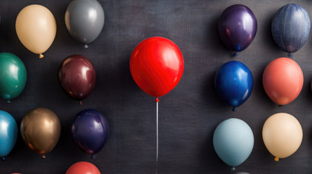 This image showcases a vibrant arrangement of colorful balloons against a dark background. Ideal for festive themes, parties, and celebrations, it captures joy and creativity.の素材