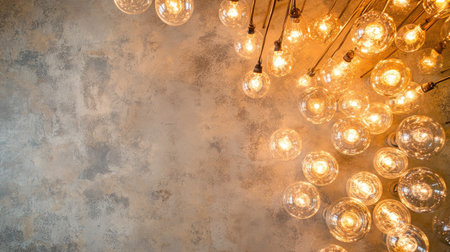 Top view of LED lights and decorative lamps, clean background, no people, copy spaceの素材