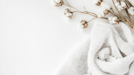 Top view of organic cotton towels, clean white background, no people, copy spaceの素材