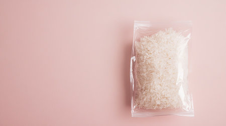 Top view of premium basmati rice in packaging, clean background, no people, copy spaceの素材