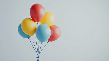 A vibrant arrangement of colorful balloons in red, yellow, and blue, perfect for celebrations, parties, and special events, creating a joyful atmosphere.の素材