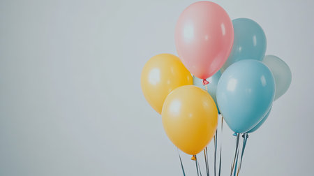 A collection of colorful balloons in pastel hues creates a festive and cheerful atmosphere, perfect for celebrations, parties, and joyful events.の素材