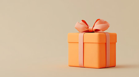 A vibrant orange gift box adorned with a stylish ribbon sits elegantly on a soft beige backdrop, perfect for conveying joy and celebration.の素材