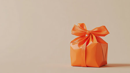 This vibrant orange gift box features a stylish ribbon, perfect for highlighting any celebration. Its minimalistic background enhances the cheerful design.の素材