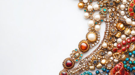 Top view of handmade Indian jewelry, clean white background, no people, copy spaceの素材