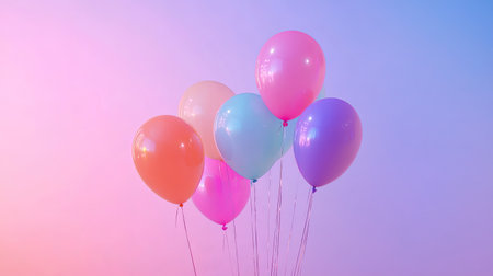 A collection of colorful balloons floats gently against a soft pastel background, perfect for capturing the essence of celebration and joy in any event.の素材
