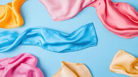 Top view of colorful fabric masks, clean background, no people, copy spaceの素材