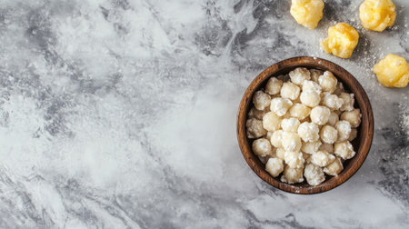 Top view of Indian street food like pani puri clean background, no people, copy spaceの素材