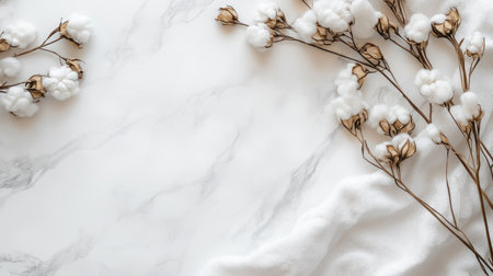 Top view of organic cotton towels, clean white background, no people, copy spaceの素材