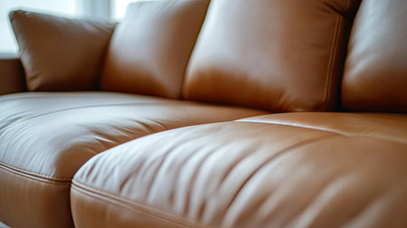 This image showcases a close-up view of a luxurious brown leather sofa, highlighting its rich texture and inviting comfort, perfect for stylish interiors.の素材