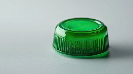 This image features a green plastic lid set against a soft light background. The smooth texture and glossy finish make it suitable for various design purposes.の素材