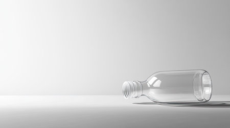 A minimal and elegant glass bottle lies on its side, showcasing its clear form against a soft, light-colored background, perfect for modern design projects.の素材