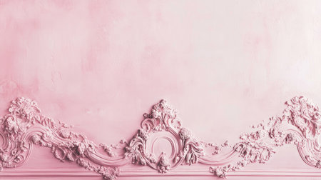 This elegant pink wall features intricate plaster decorations, showcasing a vintage aesthetic perfect for interior design projects, events, or home decor.の素材