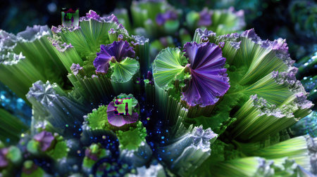 A stunning abstract fractal art piece featuring vibrant colors and intricate patterns that form a dreamlike landscape, inviting exploration and creativity.の素材