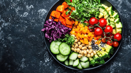 A stunning vegetable platter showcasing a mix of fresh and vibrant ingredients, perfect for healthy meals or culinary presentations, ideal for cooking enthusiasts.の素材