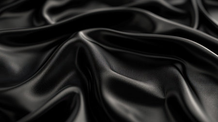 This close-up image showcases the beautiful texture of black silk fabric, with soft folds and reflections that evoke luxury and elegance. Perfect for fashion or textile designs.の素材