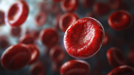 This striking image features red blood cells floating in a microscopic view, highlighting their essential role in oxygen transport and circulation. Ideal for medical and educational purposes.の素材