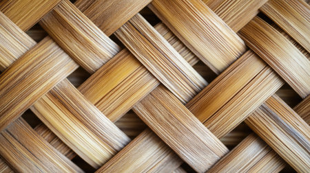 Detailed closeup of a beautifully woven natural fiber texture that showcases warm tones and intricate patterns, perfect for backgrounds or craft projects.の素材