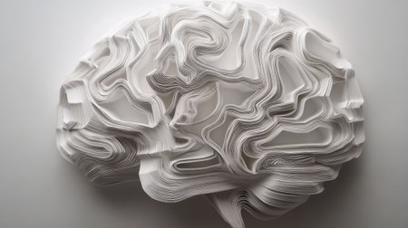 This unique paper sculpture elegantly presents a brain form, showcasing intricate curves and layers. Perfect for creative projects, educational materials, or modern decor.の素材