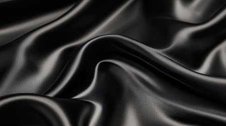 A close-up view of smooth black fabric, showcasing its elegant drapery and rich texture. Ideal for fashion, interior design, or artistic photography.の素材