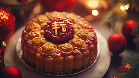 A beautifully decorated traditional cake featuring intricate designs and vibrant colors, perfect for festive celebrations. Ideal for parties and special occasions.の素材