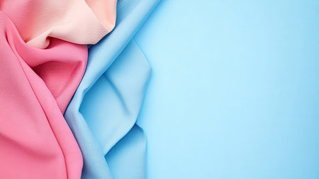 This image features a soft textile drapery with gentle folds in pink and blue placed against a light background, perfect for creative projects and designs.の素材