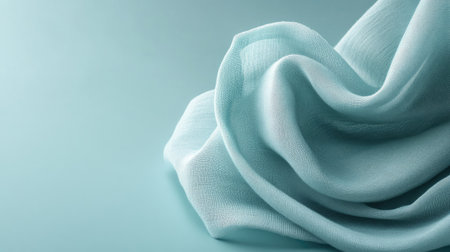 A soft light blue fabric elegantly drapes over a smooth backdrop, capturing a sense of serenity and minimalism, perfect for design and artistic projects.の素材