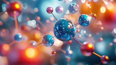 Explore a vibrant and colorful abstract representation of molecular structures. This digital artwork captures the essence of science and innovation in a dynamic composition.の素材