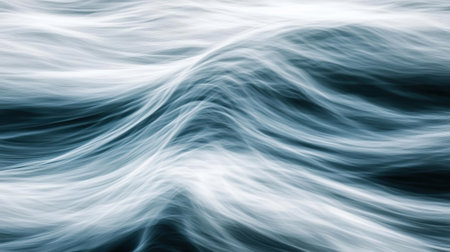 This abstract image captures the gentle flow of water waves in soothing blue and white tones. The soft movement evokes a sense of calm and tranquility, ideal for backgrounds or artistic projects.の素材