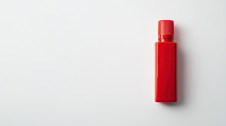 A bright red plastic bottle sits against a minimalist white background, creating a vibrant and modern look ideal for product showcase and design elements.の素材