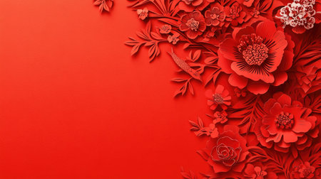 A stunning red floral design featuring intricate paper crafts, ideal for backgrounds and decorative visuals. Perfect for artistic projects and celebrations.の素材