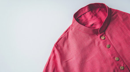 A vibrant red traditional garment featuring a unique collar and decorative button detail. Ideal for showcasing fashion and culture in minimalist design.の素材