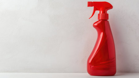 This image features a red plastic spray bottle, ideal for cleaning and household tasks. The minimalist design enhances any kitchen or workspace with style.の素材