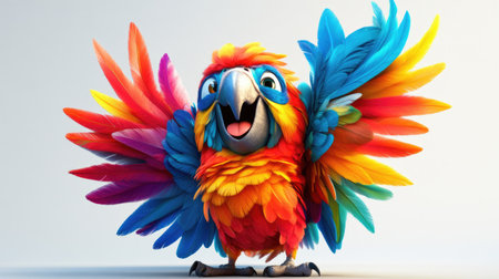 This vibrant and colorful parrot showcases an array of beautiful feathers. Its joyful expression and playful pose make it a perfect representation of tropical wildlife.の素材