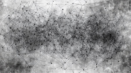 This abstract network illustration features intricate lines and dots on a textured grayscale background, ideal for technology and modern design themes.の素材