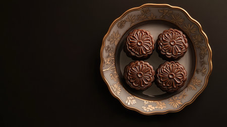 Rich chocolate treats beautifully arranged on a decorative plate, perfect for celebrations, gatherings, or special moments, adding a touch of elegance to any dining experience.の素材