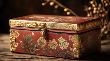This stunning vintage jewelry box features intricate floral designs and gold trim, adding elegance to any decor. Perfect for storing treasured items.の素材