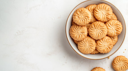 Discover a colorful array of freshly baked butter cookies elegantly arranged in a bowl. Perfect for any occasion, these treats promise delightful indulgence.の素材