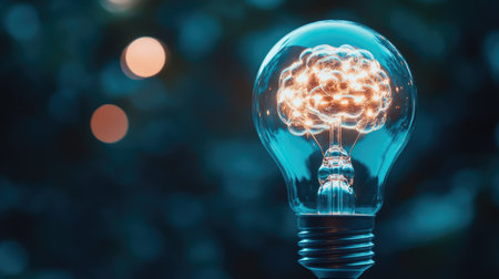This image features a light bulb with a brain inside, symbolizing creativity and innovative ideas. The glowing effect evokes inspiration and imagination.の素材